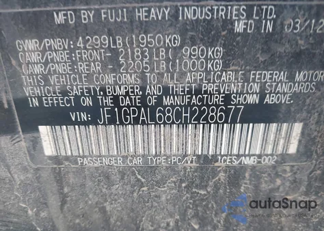 2012 Subaru Impreza 2.0I Sport Premium z USA, uszkodzony, nr VIN JF1GPAL68CH228677